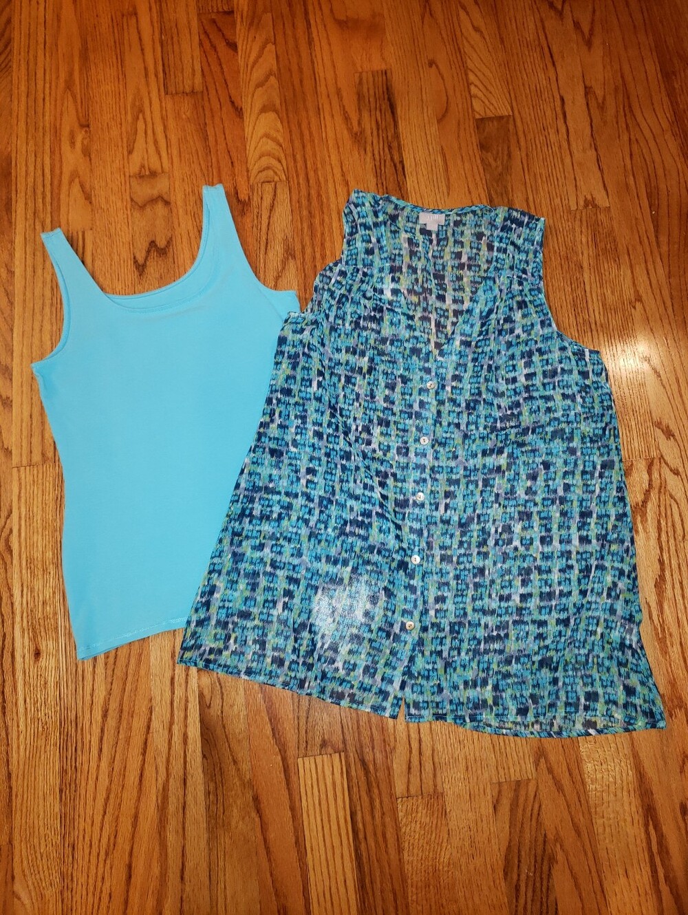 J. Jill Blue Teal Patterned Sleeveless Top with Aqua Perfect Tank Size: S